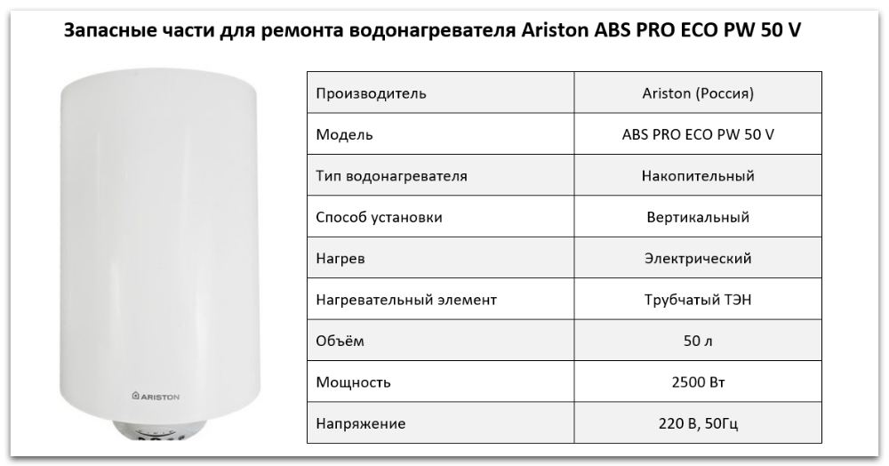 Купить запчасти Ariston ABS PRO ECO PW 50 V в Сатке